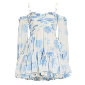 LoveShackFancy Zennia Floral Off-The-Shoulder Minidress Size S (MSRP $495)